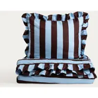 Homla TIFFANY-Bettwäsche aus Mikrofaser mit Rüschen in schokoladenbraun-hellblauen Streifen, 140 x 200 + 1 x 50 x 60 cm