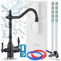 ARI Küchenarmatur Mit Umkehrosmose-Wasserfiltersystem Retro 2, Zweigriffarmatur, 360-Grad-Schwenkbar, Keramikkartusche, 400Gpd, Messing, Schwarz Matt