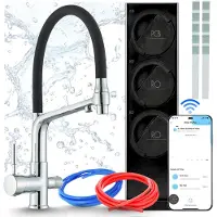 ARI Küchenarmatur Mit Wasserfiltersystem , Umkehrosmose 800 Gpd, Wifi, Tanklos, 360 Grad Schwenkbar, Perlator, Zweigriffarmatur, Messing, Chrom