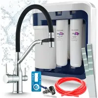 ARI Trinkwasserfiltersystem Mit 3-Wege-Küchenarmatur Magneto, Umkehrosmose, Keramikkartusche, Perlator, 360 Grad Schwenkbar, Messing, Chrom