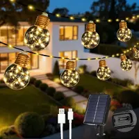 Dripio Solar-Lichterkette 7,6 m, 20 unzerbrechliche G50-Lampen, warmweiß
