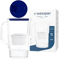 Wessper D1 SOLID FutureFlow Wasserfilterkanne 2,8 l Blau mit LED-Anzeige und aquamax Filterkartusche