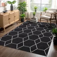 Sanat Teppich "Trellis, auch als Läufer und Rund", schwarz, B:240cm H:10mm L:340cm, Kunstfaser, Teppiche, Teppich, Kurzflor, skandi, boho, große Farbauswahl, alle Räume