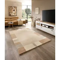 Theko Wollteppich "Fjell Geometrisch, handgeknüpft", beige (sand), B:200cm H:19mm L:300cm, Schurwolle, Teppiche, Wollteppich, reine Schurwolle, meliert, mit Bordüre, Wohnzimmer