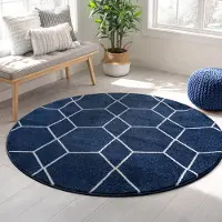Sanat Teppich "Trellis, auch als Läufer und Rund", blau (marine), H:10mm Ø:150cm, Kunstfaser, Teppiche, Teppich, Kurzflor, skandi, boho, große Farbauswahl, alle Räume