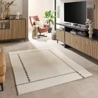 Theko Wollteppich "Skylight, handgeknüpft", beige (weiß), B:70cm H:21mm L:140cm, Schurwolle, Teppiche, Wollteppich, reine Schurwolle, mit Bordüre, Wohnzimmer