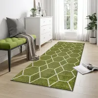 Sanat Teppich "Trellis, auch als Läufer und Rund", grün, B:80cm H:10mm L:200cm, Kunstfaser, Teppiche, Teppich, Kurzflor, skandi, boho, große Farbauswahl, alle Räume