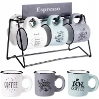 HowHomely | Kaffeebecher - Kaffeetasse - Becher - bunt - 7er Set - Espressotasse und Ständer - Dekorativ - modern