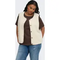ONLY Carmakoma Plüschweste "CARBABY TEDDY VEST PNT", Damen, Gr. 44, beige (birch detail:leo binding), Web, Obermaterial: 100% Polyester, unifarben, normal, Rundhals, Westen Plüschweste, Kunstfaser