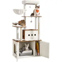 Feandrea Kratzbaum mit Liegemulde, Katzenbaum 170 cm hoch, Katzenhöhle, Katzenklo-Schrank, braun-weiß