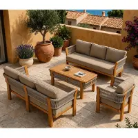 AEA Gartenlounge Set 3-Sitzer sofa Sessel Beige Kissen Elegant Couchtisch