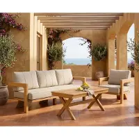 AEA Gartenlounge Set 3-Sitzer sofa Sessel Beige Kissen Couchtisch