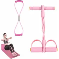 Markenlos Widerstandsband mit Pedal - Fitnessseil - Zuhause Sport - 6 Widerstandsbündel - 195 Gramm - Rosa