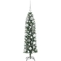 vidaXL Künstlicher schlanker Weihnachtsbaum Grün und Weiß 120 cm