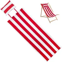 Merkloos Ersatzstoff für Strandstuhl mit Kissen - Faltbare Lounge-Stuhlstoff 113x43cm Rot/Weiß Gestreift