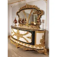 Casa Padrino Luxus Barock Möbel Set Weiß / Blau / Gold - 1 Barock Sideboard & 1 Barock Wandspiegel - Barock Möbel - Edel & Prunkvoll