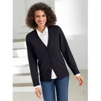 Witt Strickjacke "Strickjacke Strickjacke mit farblich abgestimmten Knöpfen", Damen, Gr. 48, schwarz, Sportlich, gerade, V-Ausschnitt, Strickjacken Strickjacke