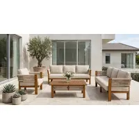 AEA Gartenlounge Set 3-Sitzer Sofa Sessel Beige Kissen Bequem Couchtisch