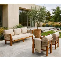 AEA Gartenlounge Set 3-Sitzer Sofa Sessel Beige Elegant Komfortabel