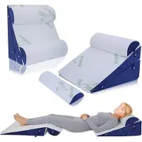 Unyqoos 4‑teiliges verstellbares Keilkissen-Set fürs Bett – 100% Memory Foam, hellgrüner Bezug, Rücken- & Nackenstütze, postoperative Erholung & Reflux-Linderung