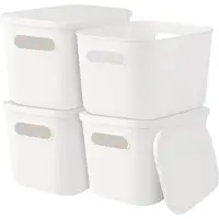 Merkloos Omgoods – Aufbewahrungsboxen – Set aus 4 – Kunststoff – 26 x 18 x 16 cm – Stapelbar – Mit Deckel – Leicht und platzsparend – Aufbewahrungsboxen