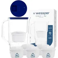 Wessper D1 SOLID FutureFlow Wasserfilterkanne 2,8 l Blau mit LED-Anzeige und 6x aquamax Filterkartusche