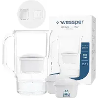 Wessper D1 SOLID FutureFlow Wasserfilterkanne 2,8 l Weiß mit LED-Anzeige und 3x aquamax Filterkartusche