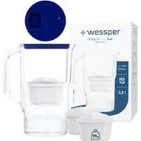 Wessper D1 SOLID FutureFlow Wasserfilterkanne 2,8 l Blau mit LED-Anzeige und 3x aquamax Filterkartusche