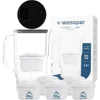Wessper D1 SOLID FutureFlow Wasserfilterkanne 2,8 l Schwarz mit LED-Anzeige und 6x aquamax Filterkartusche
