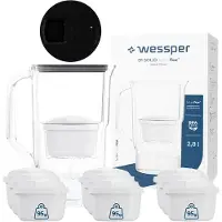 Wessper D1 SOLID FutureFlow Wasserfilterkanne 2,8 l Schwarz mit LED-Anzeige und 10x aquamax Filterkartusche