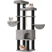 Feandrea Kratzbaum 186 cm, Katzenbaum für große katzen, 13 dicken Säulen (11 cm d), stabil, Kippschutz, Tintenschwarz