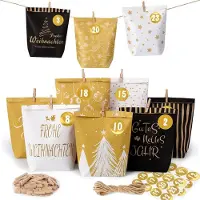 Dripio Adventskalender zum Befüllen, 24 Tüten, Zahlenaufkleber, Clips