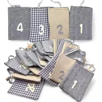 Dripio Adventskalender zum Befüllen, 24 Baumwollsäckchen, 9x11 cm, beige/grau