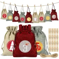 Generisch Adventskalender zum Befüllen – Set mit 24 Stück – Stoffbeutel für Adventskalender – Weihnachtskalender – Jutebeutel – Weihnachten
