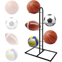 Benza Ibenzoa 5-stufiger vertikaler Ballständer – platzsparende Ballhalterung für Fußball, Basketball, Volleyball & Handball – Kohlenstoffstahl, schwarz, 64,5 x 37 x 24 cm