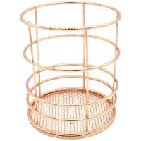 Benza Ibenzoa Runder Stiftehalter aus Metall-Draht, Roségold glänzend, 9 x 9 x 10 cm – eleganter Organizer für Stifte & Make-up-Pinsel