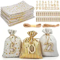 Dripio Adventskalender-Set: 24 Stoffbeutel + Holznummern + Clips + Kordel