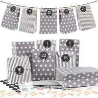 Merkloos Adventskalender zum Befüllen - 25 Tüten - 13 x 6 x 24 cm - Weihnachten - Grau