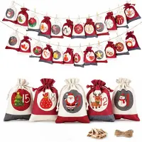 Merkloos Adventskalender zum Befüllen – Jutebeutel, 18 x 13 cm – 24 Stück – in Rot, Beige und Grau