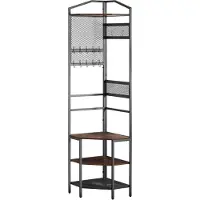 Vevor Eckgarderobe (181 cm Hoch) mit Haken, Ablagefläche & Stahlrahmen, Garderobenständer mit Kippsicherung, Verstellbaren und Rutschfesten Füße, Garderobenregal für Eingangsbereich Büro Wohnzimmer