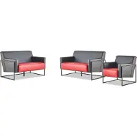 AEA Sofas Leder Set 2-Sitzer Sessel Schwarz Rot Couch 1-Sitzer Ledersofas