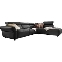 KAWOLA Sofa RISO Ecksofa mit motorischer Sitztiefenverstellung Leder schwarz Recamiere rechts