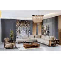 AEA Stilvoll Beige Ecksofa L-Form mit Sessel Komfortabel Textil Sofa Set Eckgarnitur