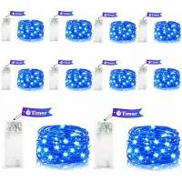 Dripio Kupferdraht-Lichterkette 1m, 10 LEDs, Timer, Set von 10, Blau