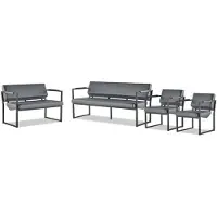 AEA Komplett Set Sofas 3-Sitzer 2-Sitzer Sessel Schwarz Ledersofas Edelstahl