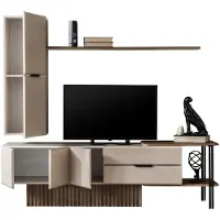 AEA Wohnwand TV Ständer Wandschrank RTV Lowboard Beige Holz Regale