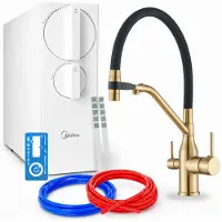 ARI Küchenarmatur Mit Wasserfiltersystem Magneto Zweigriffarmatur Messing Keramikkartusche Perlator Gebürstetes Gold Inklusive Anschlussschläuche
