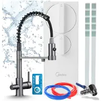 ARI 3-Wege-Küchenarmatur Mit Wasserfiltersystem Solid Spring, Ro5 Umkehrosmose 400 Gpd, Tanklos, Messing, Graphit, Keramikkartusche, Perlator