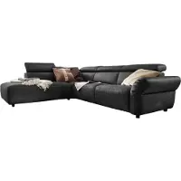 KAWOLA Sofa RISO Ecksofa mit motorischer Sitztiefenverstellung Leder schwarz Recamiere links
