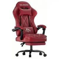 StarTech.com Ergonomischer Gaming Stuhl - Bürostuhl für PC - Massage Lendenstütze - 90–135° Neigung - Ausziehbare Fußstütze - Breiter Sitz - Atmungsaktives Kunstleder - Rot